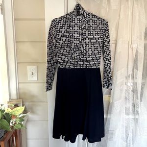 Vintage Navy dress white pattern squares 
International Ladies Garment Union